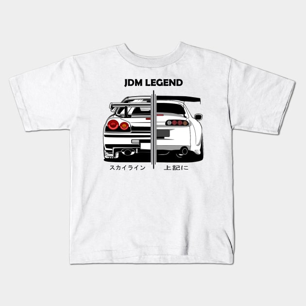 JDM Legend Toyota Supra and Nissan GTR R34 Kids T-Shirt by T-JD